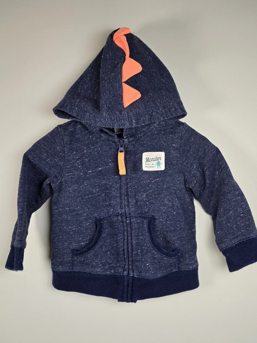 Carter's Navy Hoodie with Orange Dino Spikes - Kids Sweatshirt